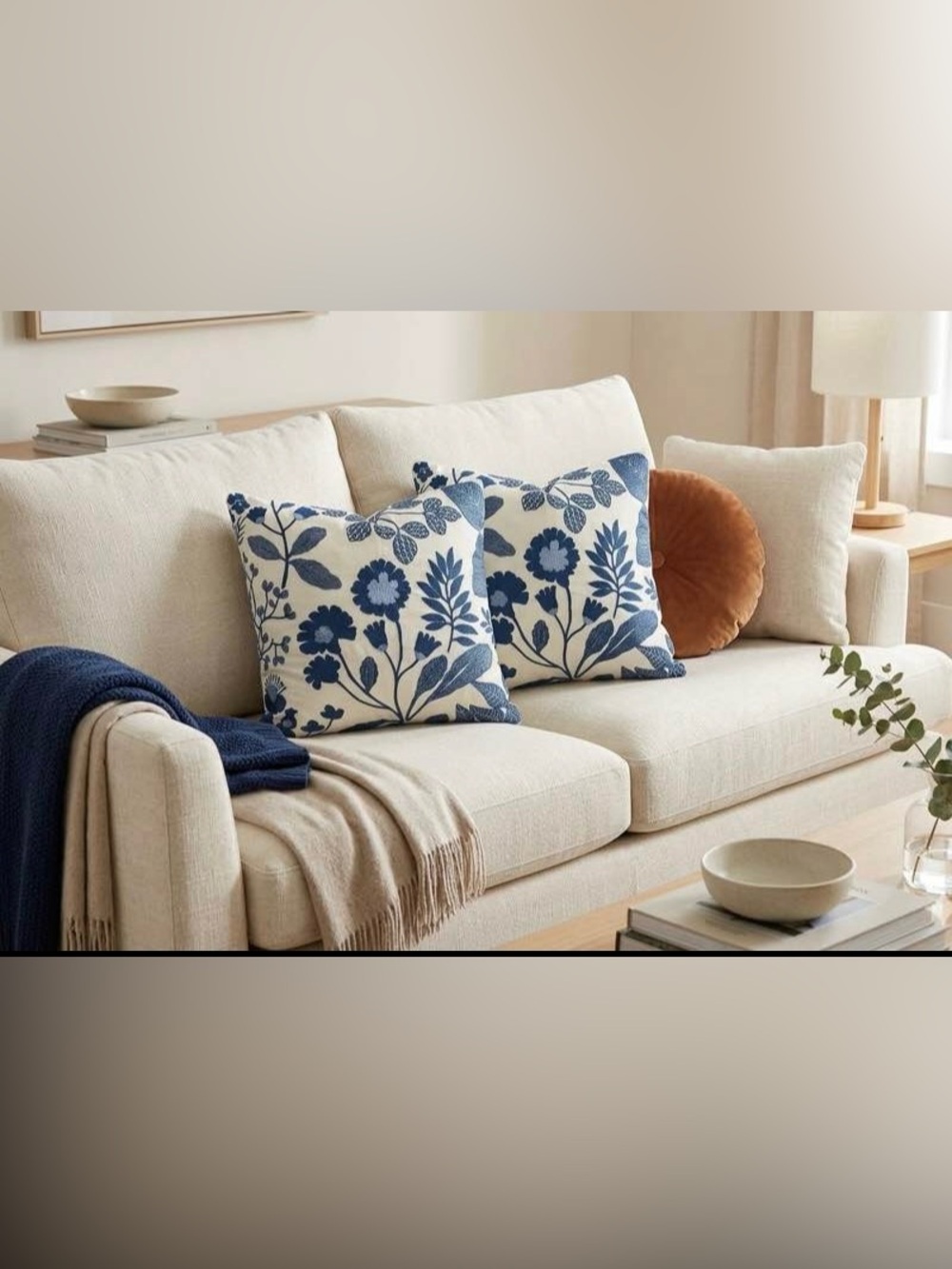 Schumacher “Emaline Blue” Embroidered Throw Pillow Covers